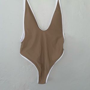 Tan Swimsuit with White Embroidery